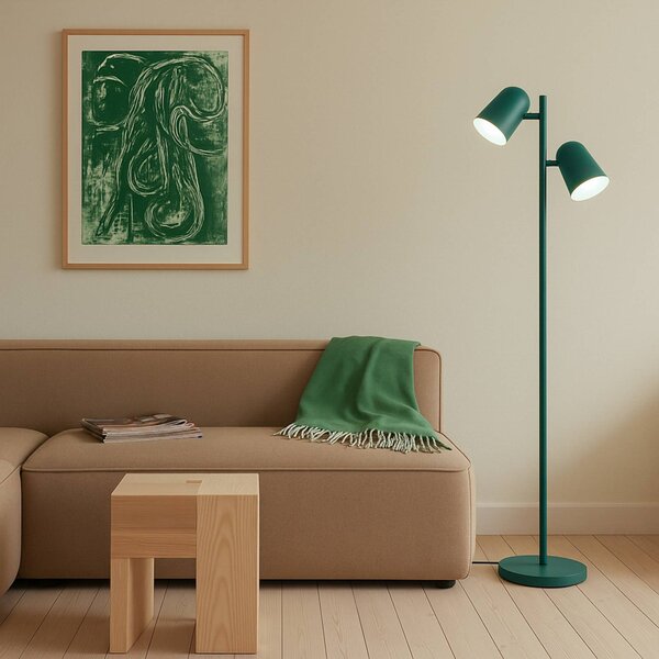 Lindby Isara álló világítás, zöld, 165 cm, 2 izzós, fém, E27, Zöld, Nappali / Étkező, fém, Modern
