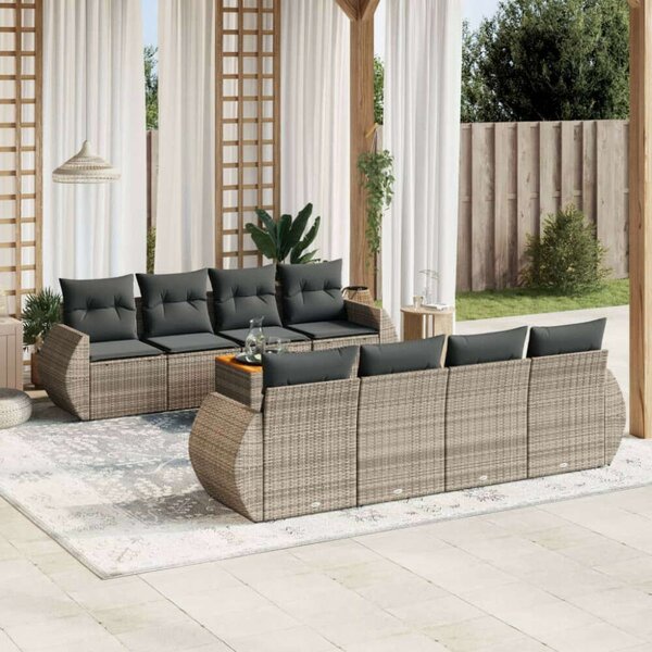 VidaXL Polyrattan Kerti Ülőgarnitúra - 9 részes - Szürke