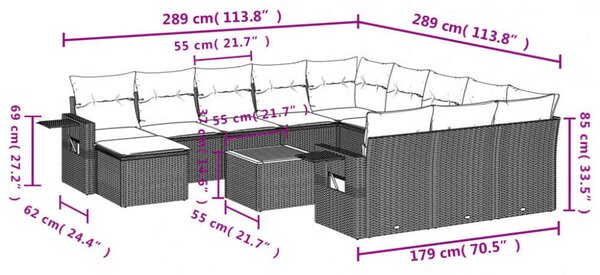 VidaXL Polyrattan Kerti Ülőgarnitúra - 13 részes - Szürke