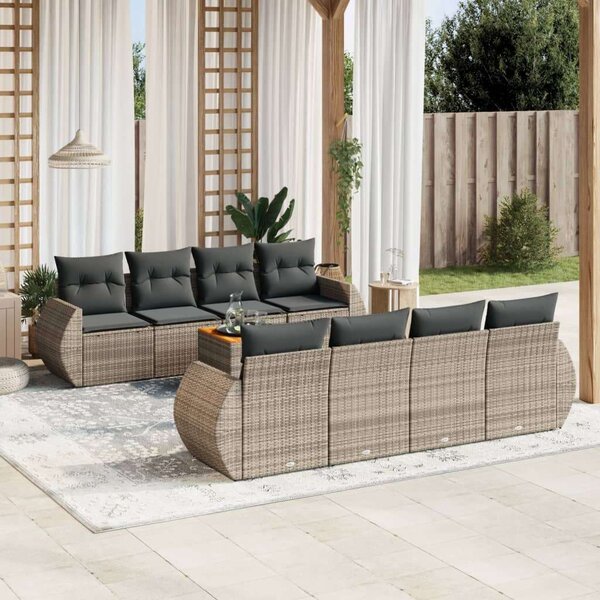 VidaXL Polyrattan Kerti Ülőgarnitúra - 9 részes - Szürke