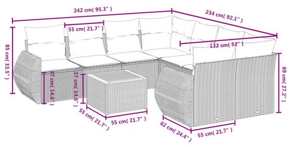 VidaXL Polyrattan Kerti Ülőgarnitúra - 9 részes - Bézs