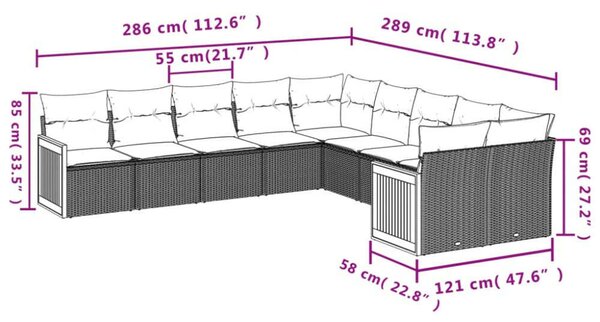 VidaXL Polyrattan Kerti Ülőgarnitúra - 10 részes - Bézs