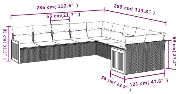 VidaXL Polyrattan Kerti Ülőgarnitúra - 10 részes - Bézs