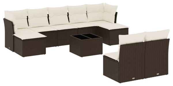 VidaXL 10 részes barna polyrattan kerti ülőgarnitúra párnákkal