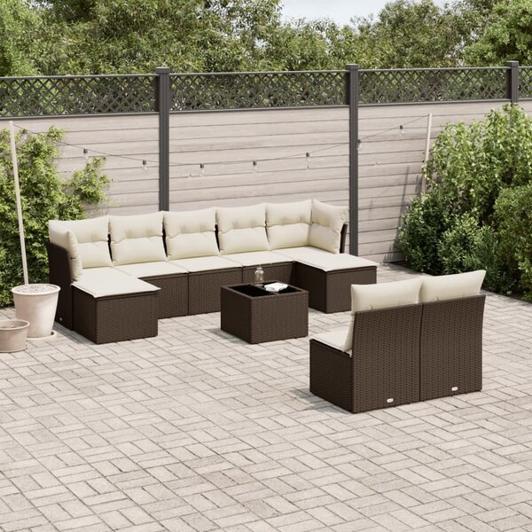 VidaXL 10 részes barna polyrattan kerti ülőgarnitúra párnákkal