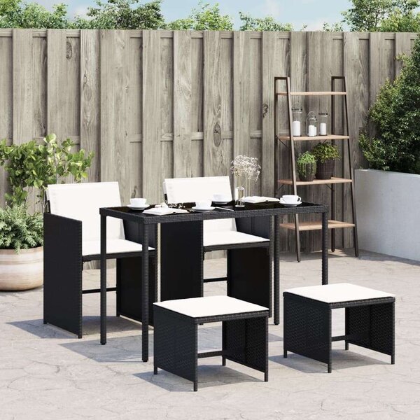 Polyrattan Kerti Étkezőgarnitúra - 5 részes - Fekete