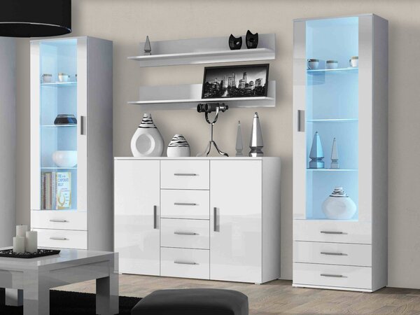 BUTORLINE Nappali bútor SINDI 3A fehér / fehér fényes