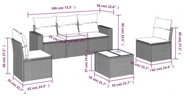 VidaXL Polyrattan Kerti Ülőgarnitúra - 6 részes - Fekete