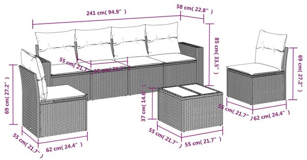 VidaXL Polyrattan Kerti Ülőgarnitúra - 7 részes - Bézs