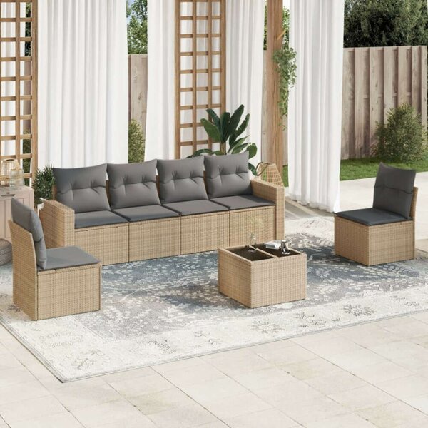 VidaXL Polyrattan Kerti Ülőgarnitúra - 7 részes - Bézs