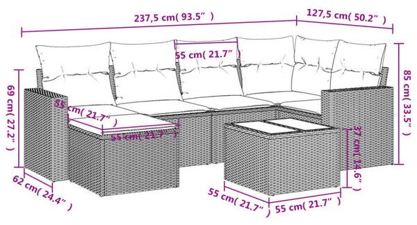 Polyrattan Kerti Ülőgarnitúra - 7 részes - Fekete