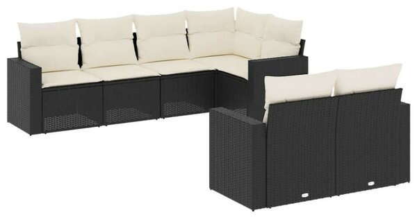 Polyrattan Kerti Ülőgarnitúra - 7 részes - Fekete