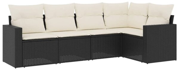 VidaXL 5 részes fekete polyrattan kerti kanapészett párnákkal