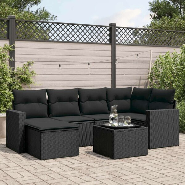 Polyrattan Kerti Ülőgarnitúra - 7 részes - Fekete