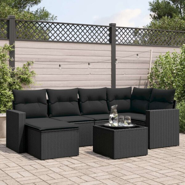 Polyrattan Kerti Ülőgarnitúra - 7 részes - Fekete