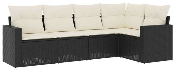 VidaXL 5 részes fekete polyrattan kerti kanapészett párnákkal
