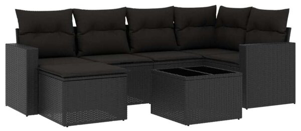 Polyrattan Kerti Ülőgarnitúra - 7 részes - Fekete