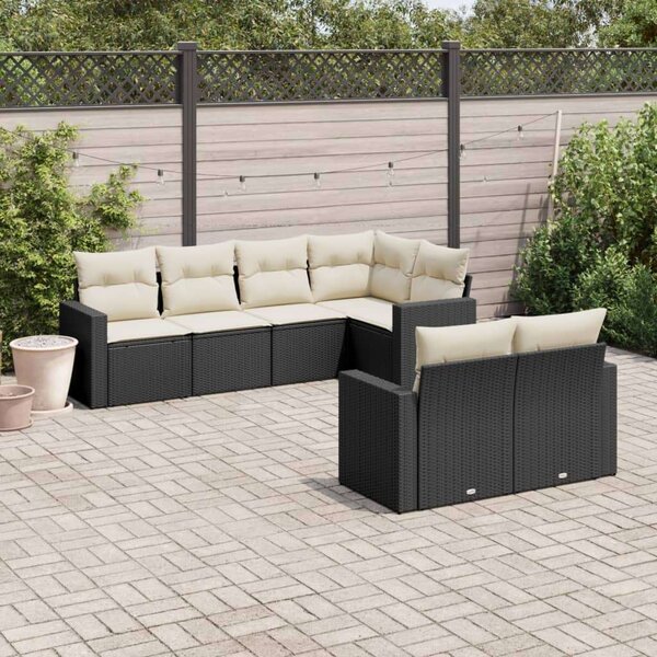 Polyrattan Kerti Ülőgarnitúra - 7 részes - Fekete