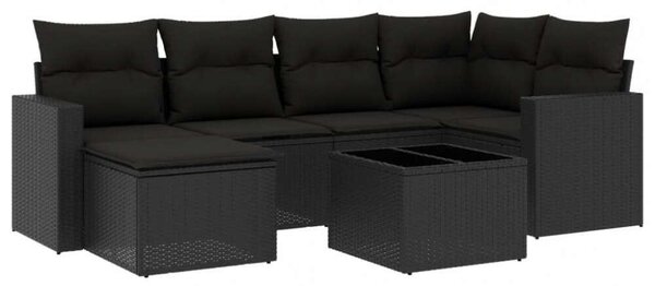 Polyrattan Kerti Ülőgarnitúra - 7 részes - Fekete
