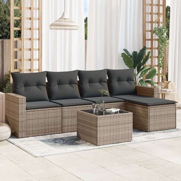 VidaXL Polyrattan Kerti Ülőgarnitúra - 6 részes - Szürke