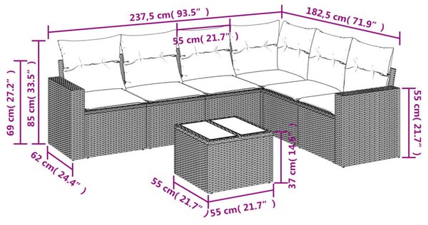 VidaXL Polyrattan Kerti Ülőgarnitúra - 7 részes - Fekete