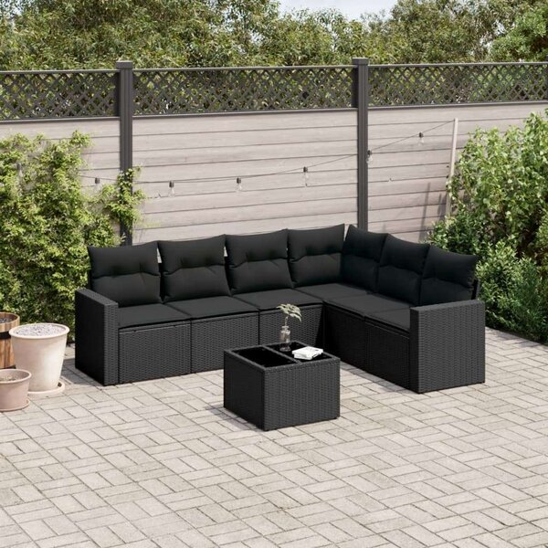VidaXL Polyrattan Kerti Ülőgarnitúra - 7 részes - Fekete