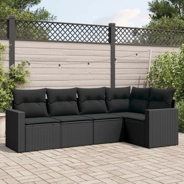 VidaXL 5 részes fekete polyrattan kerti kanapészett párnákkal