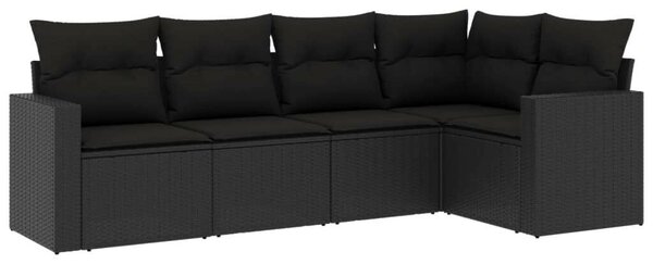 VidaXL 5 részes fekete polyrattan kerti kanapészett párnákkal