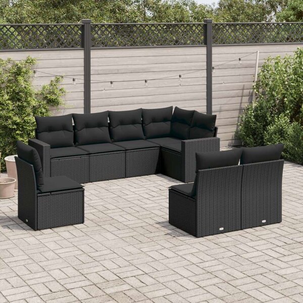 VidaXL Polyrattan Kerti Ülőgarnitúra - 8 részes - Fekete