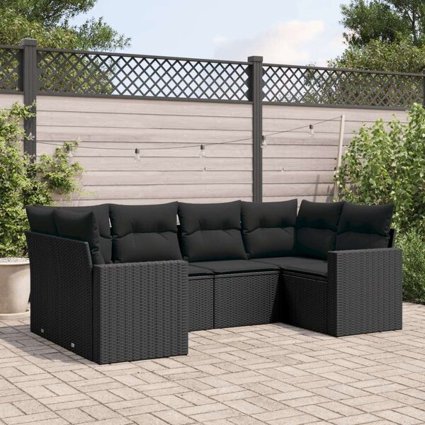 Polyrattan Kerti Ülőgarnitúra - 6 részes - Fekete