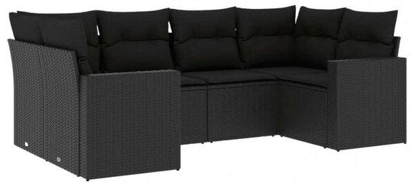Polyrattan Kerti Ülőgarnitúra - 6 részes - Fekete