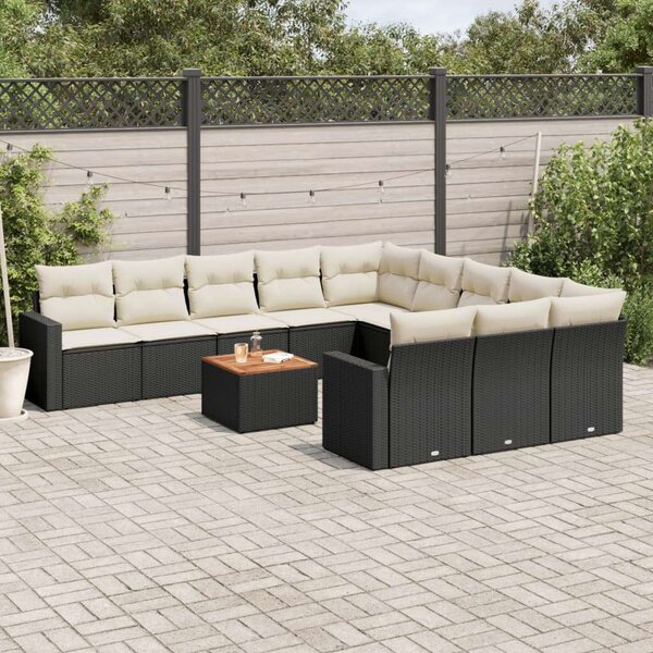 VidaXL Polyrattan Kerti Ülőgarnitúra - 12 részes - Fekete