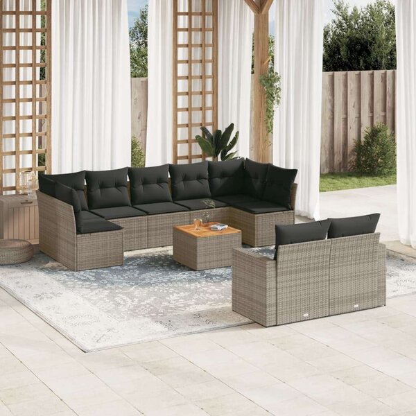 Polyrattan Kerti Ülőgarnitúra - 10 részes - Szürke