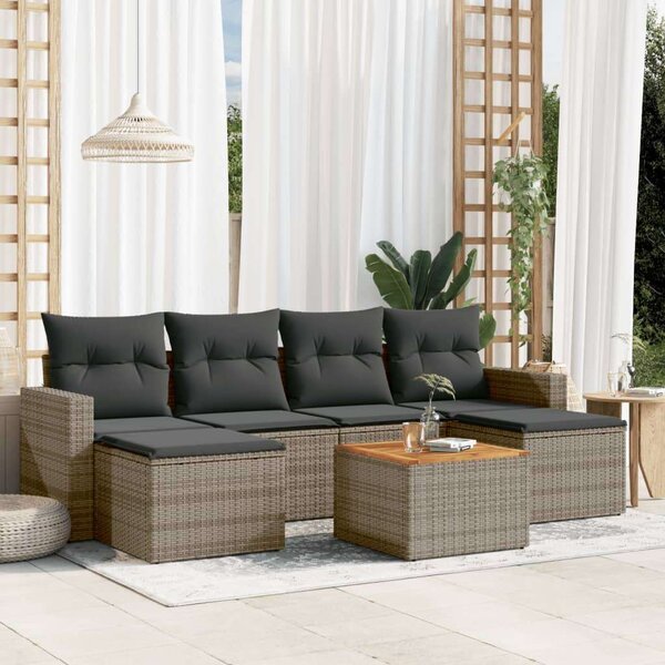 Polyrattan Kerti Ülőgarnitúra - 7 részes - Szürke