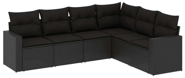 Polyrattan Kerti Ülőgarnitúra - 6 részes - Fekete