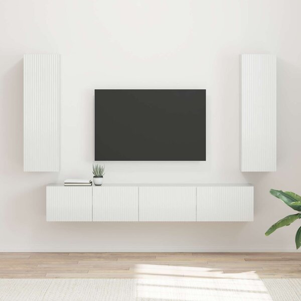 VidaXL TV szekrény garnitúra 3 pcs Magas Fényű Fehér Faanyag