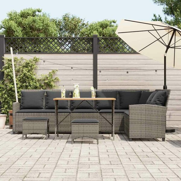 VidaXL 4 részes szürke polyrattan kerti ülőgarnitúra párnákkal L-alakú