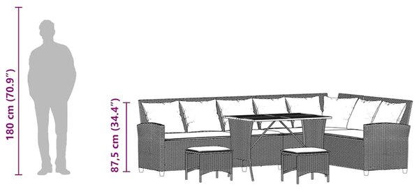 VidaXL 4 részes szürke polyrattan kerti ülőgarnitúra párnákkal L-alakú