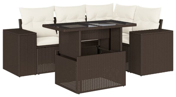 VidaXL 5 részes barna polyrattan kerti ülőgarnitúra párnával