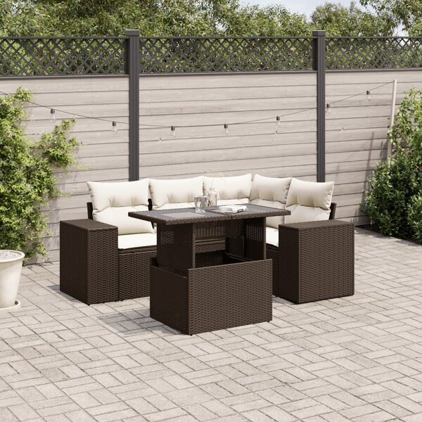 VidaXL 5 részes barna polyrattan kerti ülőgarnitúra párnával