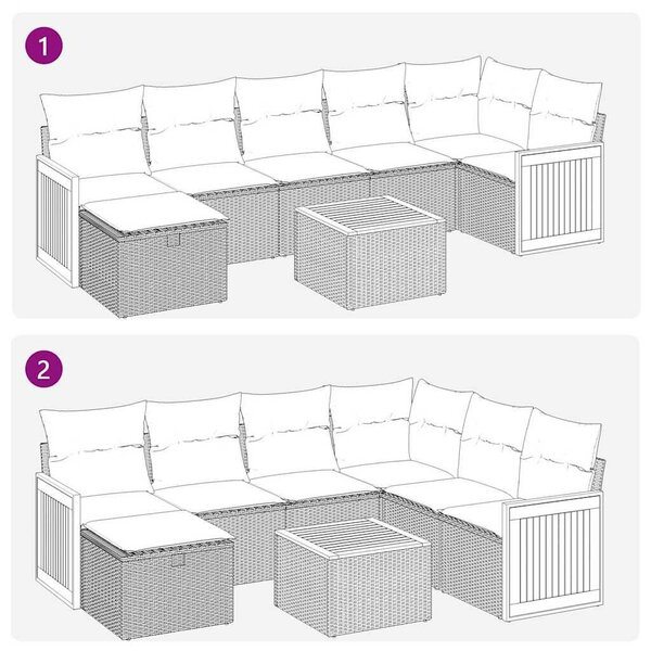 VidaXL 8 részes bézs polyrattan kerti ülőgarnitúra párnával