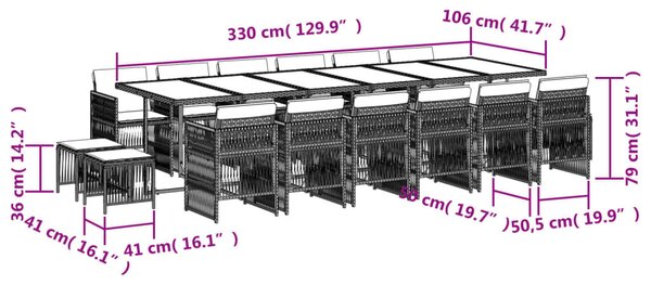 VidaXL Polyrattan Kerti Étkezőgarnitúra - 17 részes - Szürke