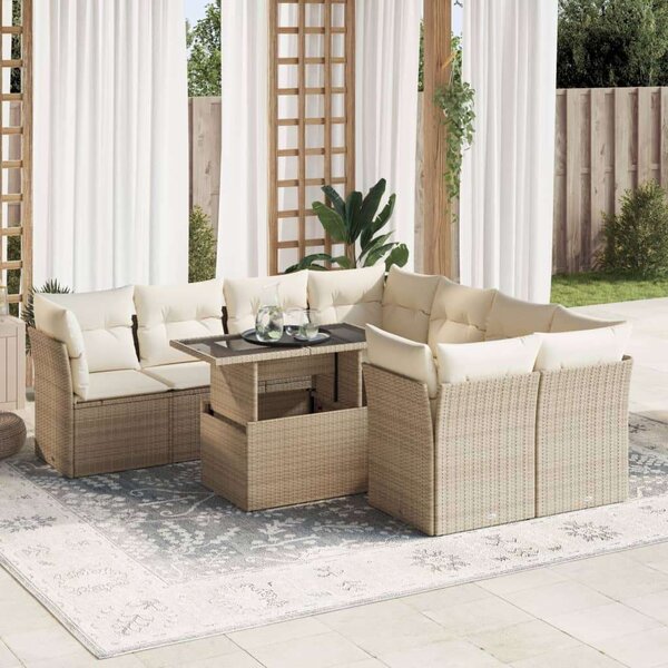 VidaXL Polyrattan Kerti Ülőgarnitúra - 9 részes - Bézs