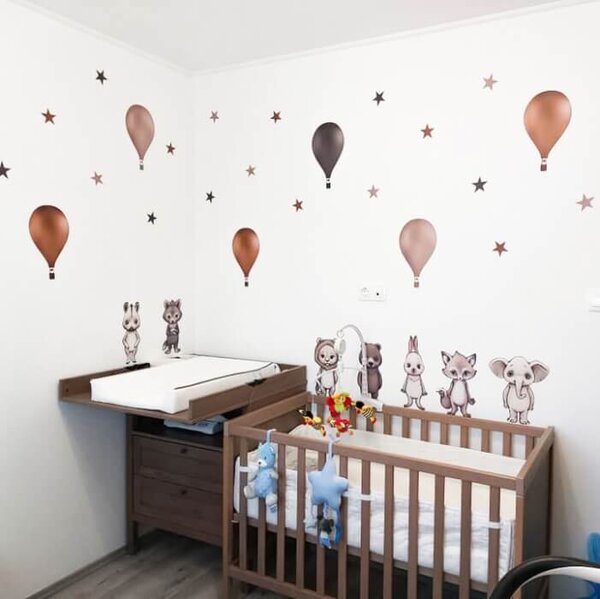 INSPIO - átragasztható textil matrica - Hőlégballon falmatrica állatkákkal