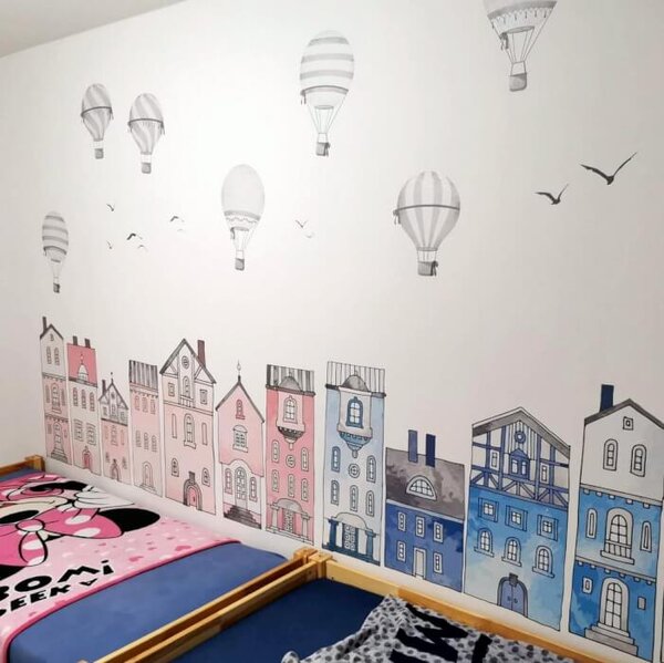 INSPIO - átragasztható textil matrica - Szürke hőlégballon falmatricák gyerekszobába