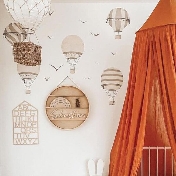 INSPIO - átragasztható textil matrica - Hőlégballon falmatricák barna színben