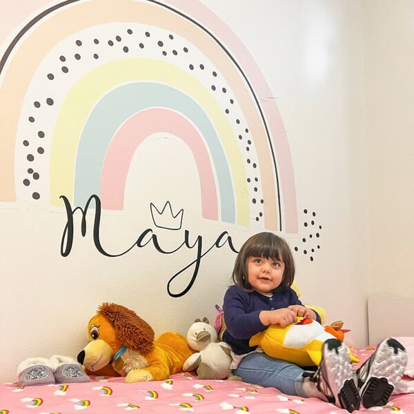 INSPIO - átragasztható textil matrica - Szivárvány matrica kicsi hercegnőknek névvel