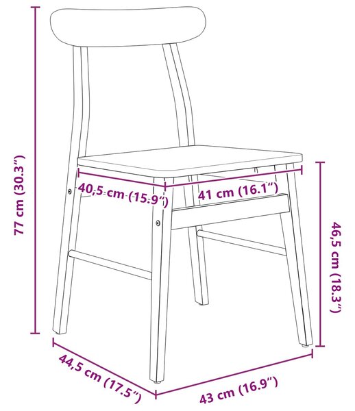 VidaXL Étkezőszék 2 pcs Fehér 43 x 44,5 x 77 cm Tömör Gumi Fa