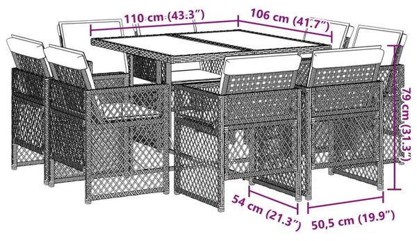 VidaXL 9 részes vegyes bézs polyrattan kerti étkezőgarnitúra párnákkal