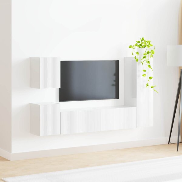 VidaXL TV szekrény garnitúra 4 pcs Magas Fényű Fehér Faanyag